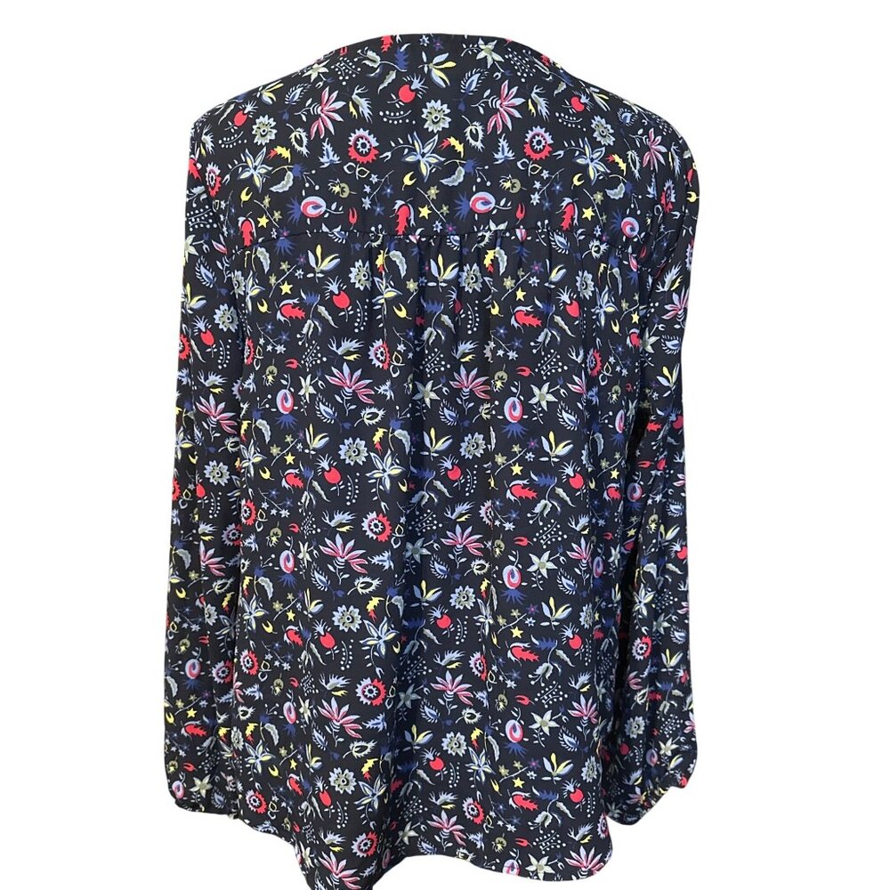 Gap Black Long-Sleeve Floral Print Blouse With Split Neckline Womens Size L - Picture 4 of 6